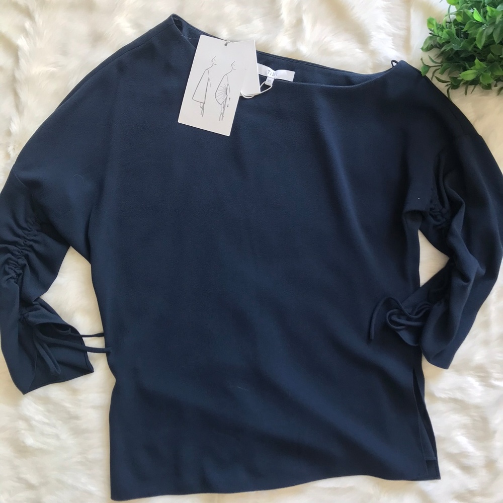 NWT TIBI ONE SHOULDER NAVY CREPE TOP - Picture 3 of 6